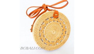 Best Quality Balinese Bags Circle Round Rattan Braid Motif Handwoven 